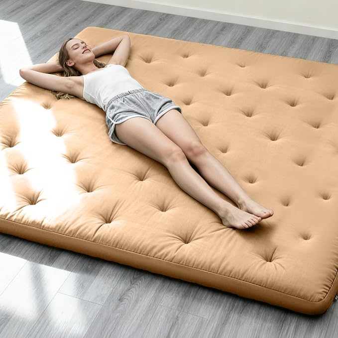 ZonLi Japanese Floor Futon Mattress Full Size 75"x 54", 100% Cotton Cover 4'' Thicken Tatami Mattress, Foldable Sleeping Pad, Portable Dormitory Tatami Mat, Roll Up Floor Lounger Bed for Adult