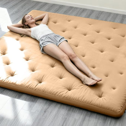 ZonLi Japanese Floor Futon Mattress Full Size 75"x 54", 100% Cotton Cover 4'' Thicken Tatami Mattress, Foldable Sleeping Pad, Portable Dormitory Tatami Mat, Roll Up Floor Lounger Bed for Adult