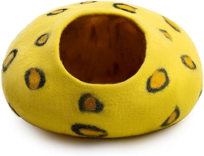 Woolygon Premium Felt Cat Cave Bed - Polka Dot Series - Wool Kitty Beds Handcrafted Kitten Caves Bed for Indoor Cats - Eco-Friendly Merino Wool, Foldable Cat Hideaway Cat Houses Pod-Mewly Pet