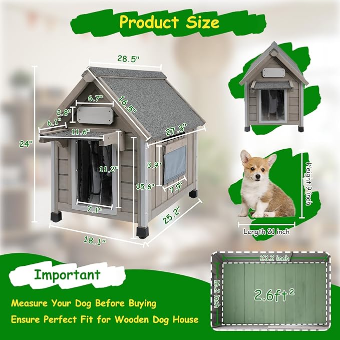 Dog House Outdoor Indoor Waterproof for Small Dog with Anti-Chewing Iron Frame, Raised Feet, Weatherproof Doghouse Kennel Puppy Shelter with Removable Floors(18" L*28.5" W*24" H)-Mewly Pet