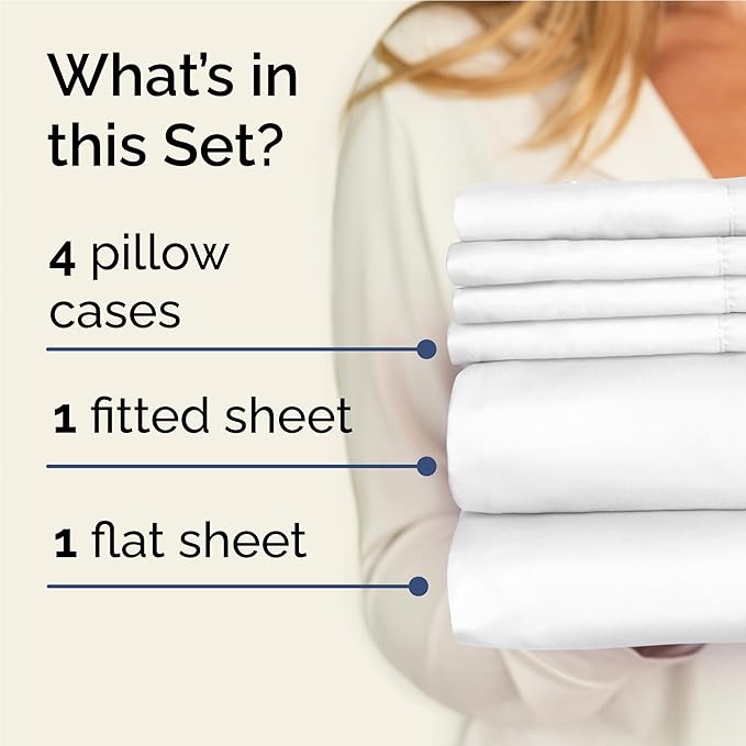 Full 6 Piece Sheet Set - Comfy Breathable & Cooling - Ultra Soft Hotel Luxury Bedding Set with 8-16 Inch Deep Pockets - 1 Flat & 1 Fitted Sheet & 4 Pillowcases - Cozy, Wrinkle Free & Easy Care - White