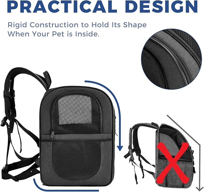 Apollo Walker Dog & Cat Carrier Backpack for 4-15lb Pets - Ventilated Safe Design with Padded Back Support, Breathable Mesh Pet Backpack for Hiking, Travel, Outdoor (Black)-Mewly Pet