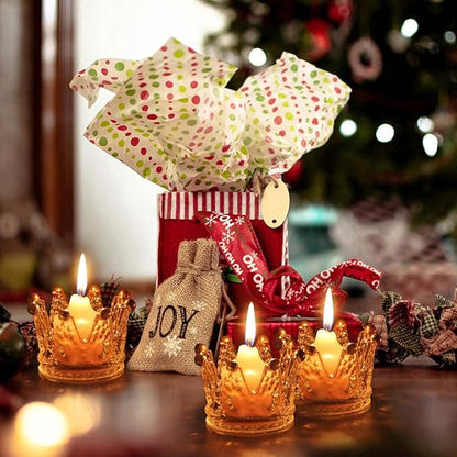 Vixdonos Votive Candle Holders Set of 6 Crown Glass Tealight Candle Holder for Wedding, Party and Home Decor (Gold Tips)