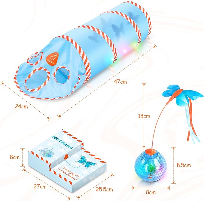 Migipaws Cat Toys, Interactive Cat Toy for Indoor Cats,Upgraded Moving Shadow of Butterfly Feather Project on Cat Tunnel, Cardboard Box Toys, Rechargeable 2.0-Mewly Pet