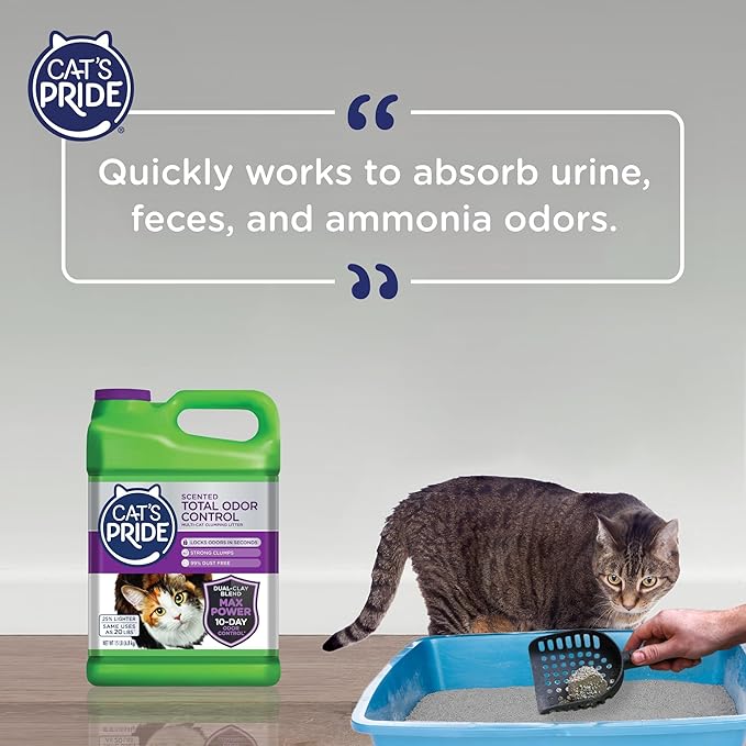 Cat's Pride Max Power: Total Odor Control - Up to 10 Days of Powerful Odor Control - Strong Clumping - 99% Dust Free - Multi-Cat Litter, Scented, 15 Pounds-Mewly Pet