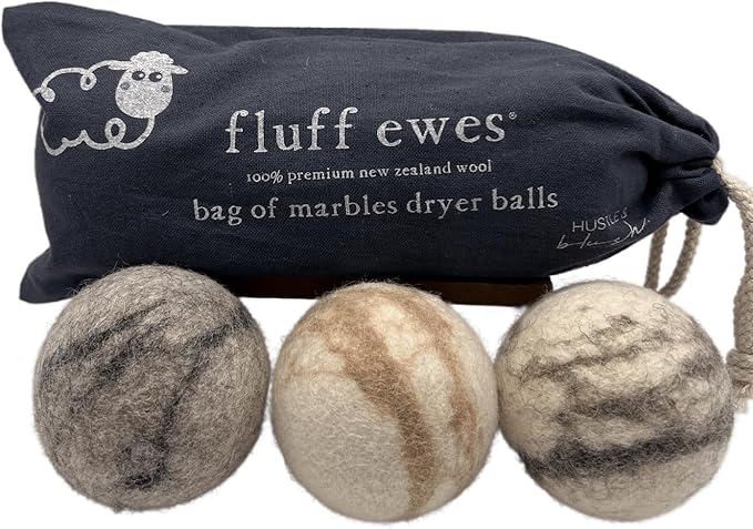 Fluff Ewes Wool Dryer Balls 3 Pack Premium New Zealand Wool Laundry Balls for Dryer, No Static Dryer Balls Laundry Reusable Cute, XL Wool Dryer Balls Cute, Baby Dryer Balls for Dryers - Marble-Mewly Pet