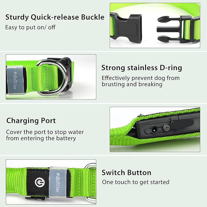 PcEoTllar Light up Dog Collar for Night Walking - LED Dog Collar Light Rechargeable Color Changing, Glow in The Dark Dog Collars Waterproof Glowing Dog Collars for Large Small Medium Dogs-Mewly Pet
