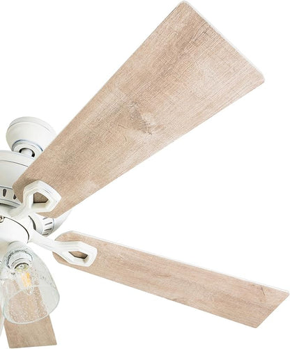 Prominence Home Glenmont, 52 Inch Farmhouse LED Ceiling Fan with Light, Pull Chain, Three Mounting Options, Dual Finish Blades, Reversible Motor - 50389-01 (Distressed White)