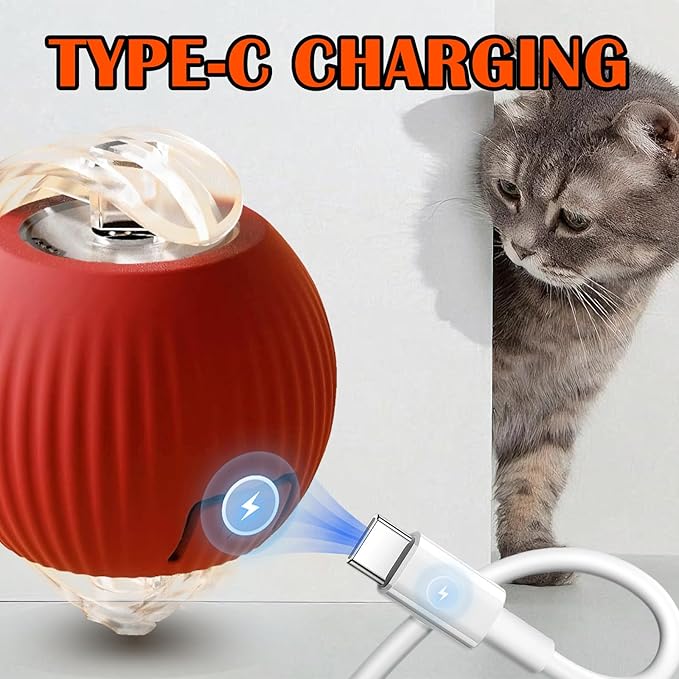 Cat Ball Toy,New Interactive Rolling Cats Dog Toy Balls 360° Smart Automatic Rolling Pet Ball, Fast Moving Toy for Dog,Interactive Toys for Cats (Red)-Mewly Pet