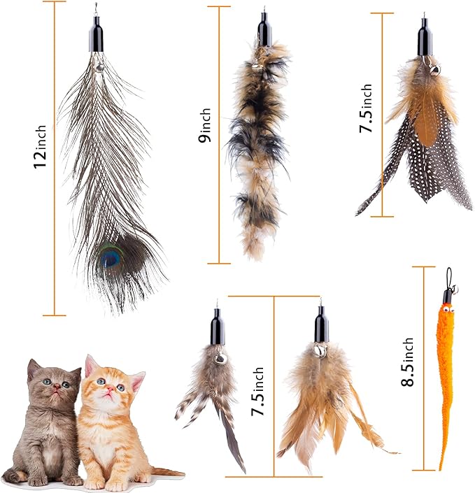 Retractable Cat Wand Toys - Interactive Feather Wand with Bell for Indoor/Outdoor Cats, 8 Pack-Mewly Pet