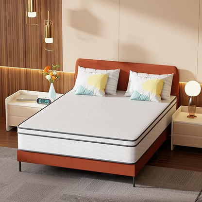 PayLessHere | 12 Inch Queen Mattress | Medium Firm Hybrid Mattress | White | with High-Density Foam and Breathable Cover | Pocket Spring Design, Pressure Relief | Bed in a Box, CertiPUR-US Certified