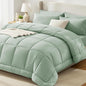 CozyLux Queen Comforter Set Sage Green, 7 Pieces Bed in a Bag, Green Comforter Queen Size, All Season Bedding Sets with Stitch Quilted Comforter, Flat Sheet, Fitted Sheet, Pillowcases