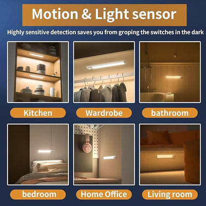Under Cabinet Lights,76 LED Operated Motion Sensor Light Indoor,1500mAh USB Rechargeable Closet Lights, 2 Pack Magnetic Dimmable Closet Lights，Wireless Under Counter Lights for Kitchen, Stairs