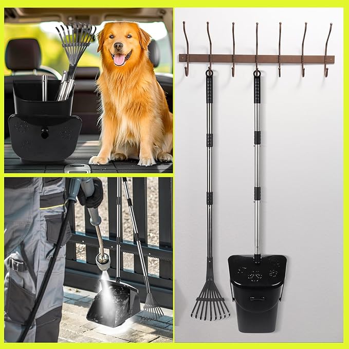 Dog Pooper Scooper with 20 Bag Attachment Long Handle Swivel Bin, Rake Heavy Duty Pooper Scooper for Large Medium Dogs Easy to Clean Poop Scooper for Yard, Grass, Gravel-Mewly Pet