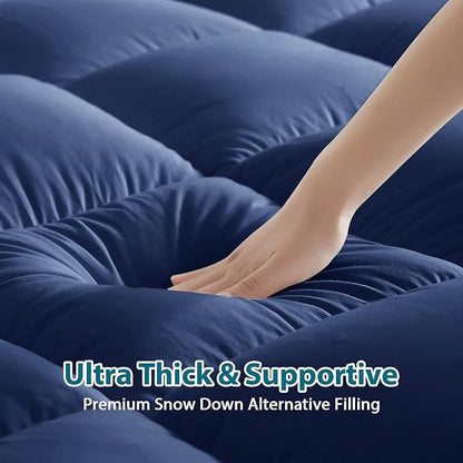 CYMULA King Size Mattress Topper - Extra Thick Cooling Mattress Pad Cover for Back Pain - Soft Mattress Protector Firm Bed Topper Pillow Top with 8-21 Inch Deep Pocket 3D Snow Down Alternative Fill