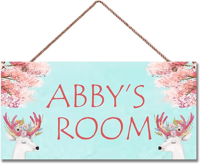 Personalized Sign, Cute Deer Sign, David's deer Flowers Kids Room Custom Name Door Wall Decor, Floral Nursery Art Plate For Boys Room Girls Bedroom Little Man Cave
