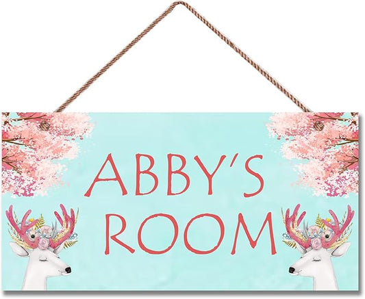 Personalized Sign, Cute Deer Sign, David's deer Flowers Kids Room Custom Name Door Wall Decor, Floral Nursery Art Plate For Boys Room Girls Bedroom Little Man Cave