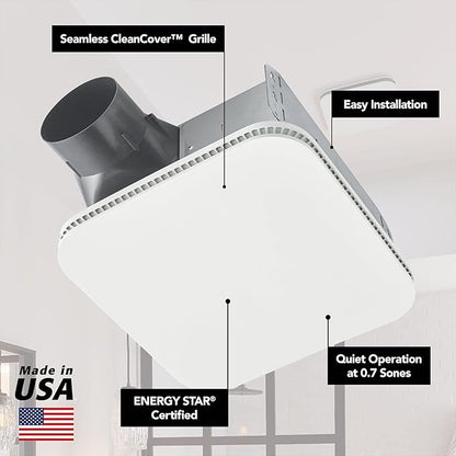 Broan-NuTone Bathroom Exhaust Fan – Easy Retrofit Without Attic Access, Ultra-Quiet 0.7 Sones, 80 CFM, ENERGY STAR Certified, Made in USA, Moisture & Odor Control with Easy-Clean Grille