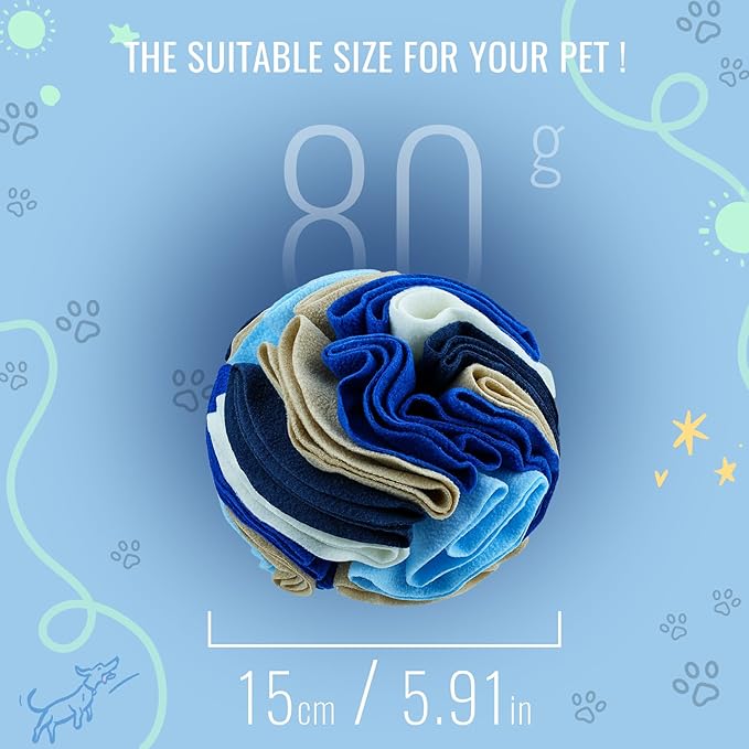 Pet Snuffle Ball, Puzzle Sniffing Interactive Dog Ball for Blind Dogs Training Stress Relief Dog Enrichment Toys Treat Machine Washable (15cm, Serenity Blue)-Mewly Pet