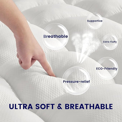 SLEEP ZONE Mattress Topper Twin Size, Extra Thick Fitted Mattress Pad for Back Pain, Plush and Support Mattress Cover, Deep Pockets Mattress Protector, Hotel Quality (White, Twin)