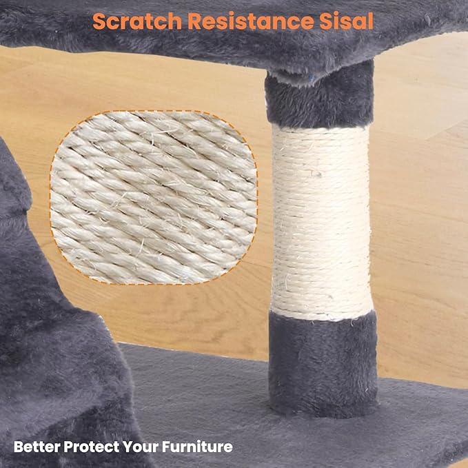 54.7 inches Cat Tower for Indoor Cats Multi-Level Cat Condos for Cat Tree Cat Climbing Tower with Scratching Posts, Hanging Toys,Ashy-Mewly Pet