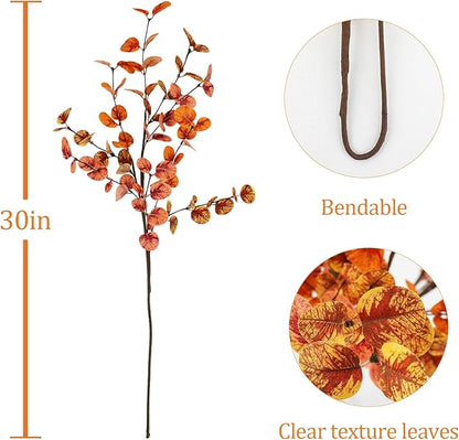 12pcs Artificial Eucalyptus Leaves Stems 30" Faux Fall Leaf Spray Plants Branches Autumn Decorations for Home Floral Arrangements Farmhouse Table Centerpiece Thanksgiving Decor