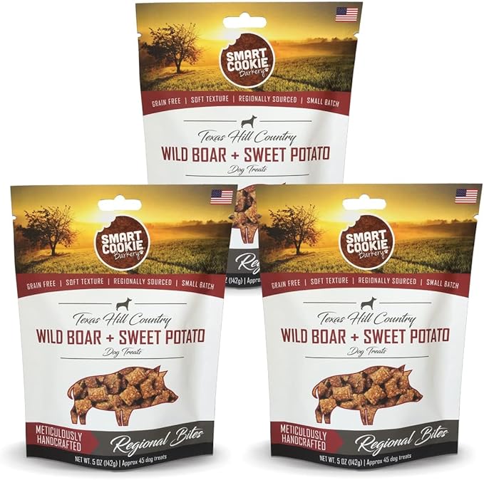 Smart Cookie All Natural Dog Treats - Wild Boar & Sweet Potato - Training Treats for Dogs with Allergies, Sensitive Stomachs - Soft Dog Treats, Chewy, Grain Free, Made in USA - 5oz Bag, Pack of 3-Mewly Pet