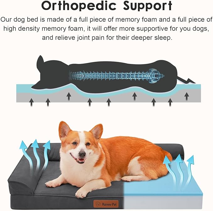 Chew Proof Dog Bed, 3" Memory Foam Dog Bed for Medium and Large Dogs, Removable and Washable Microsuede Cover, Waterproof Liner, Nonskid Bottom, 41x27 Inches XL Dark Grey-Mewly Pet