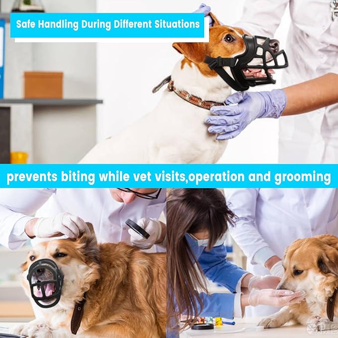 Basket Muzzle Allows Panting Drinking - Anti Biting Chewing, Sturdy Lightweight, Suitable for Grooming Trimming Training, Black, Size 2-Mewly Pet