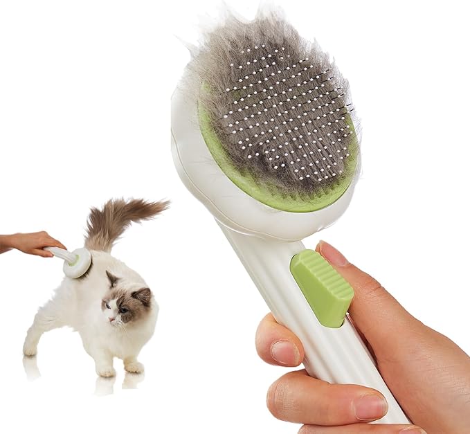 Cat Brush Dog Brush with Release Button for Shedding, Self Cleaning Cat Comb Hair Brush for Indoor Cats, Dog Deshedding Brush Grooming Kit, Pet Supplies Hair Remover Tool-Mewly Pet