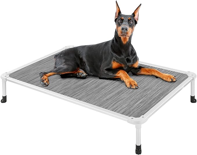 Veehoo Chew Proof Elevated Dog Bed - Cooling Raised Pet Cot - Silver Aluminum Frame and Durable Textilene Mesh Fabric, Unique Designed No-Slip Feet for Indoor or Outdoor Use, Black Silver, X Large-Mewly Pet