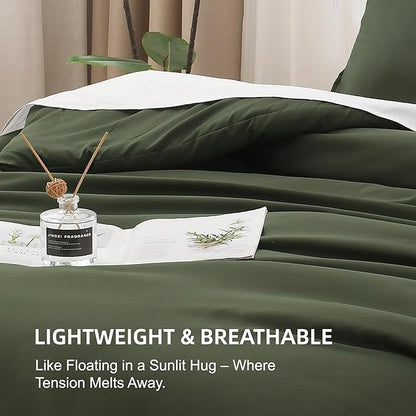 Litanika Dark Olive Green Comforter Set King, 3 Pieces Solid Bedding Comforter Set, All Season Fluffy Bed Set (104x90In Comforter & 2 Pillowcases)