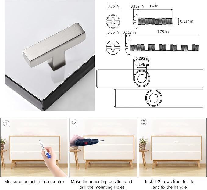 Cabinet Pulls Single Hole Cabinet Handles, 40 Pack Square Brushed Nickel Bar Cabinet Pulls Drawer Cabinet Knobs Cupboard Hardware Cabinet Handles, Stainless Steel Single Hole Cabinet Knobs