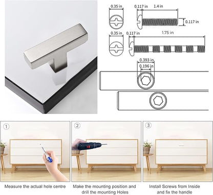Cabinet Pulls Single Hole Cabinet Handles, 10 Pack Square Brushed Nickel Bar Cabinet Pulls Drawer Cabinet Knobs Cupboard Hardware Cabinet Handles, Stainless Steel Single Hole Cabinet Knobs