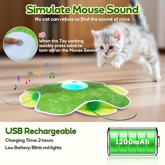 Interactive Cat Toys, Motion Activated, Moving Feather, Real Mouse Squeaky, Hide and Seek Cat Toys for Indoor Cats-Mewly Pet