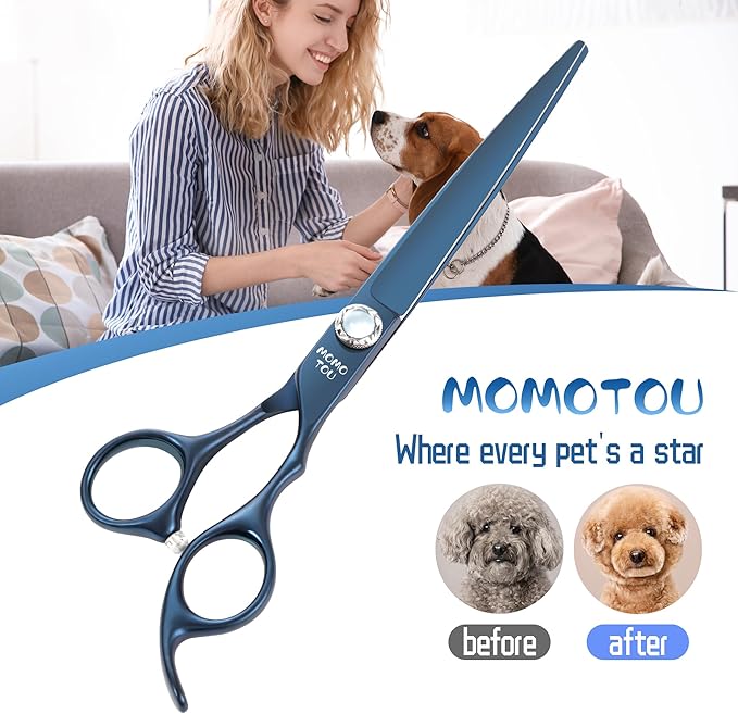 7 inch Matte Blue Straight Dog Grooming Scissors Professional 440C Stainless Steel Dog Shears Smooth Cutting Comfortable Grip and Easy to Use for Groomers and Home Use-Mewly Pet