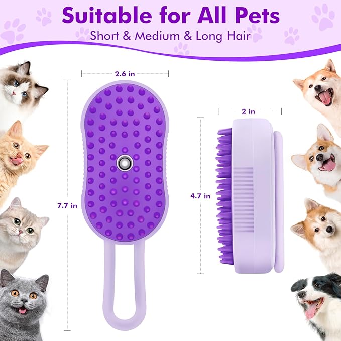 Cat Steam Brush,4 in 1 Rechargeable Pet Steam Brush for Cats and Dog,Anti-Static Cat Spray Brushes, Massage, Cleaning, Shedding and Combing for Long and Short Hair Cats and Dogs-Mewly Pet
