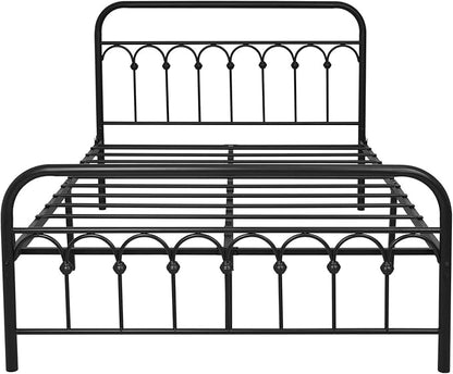 YALAXON Vintage Sturdy Full Size Metal Bed Frame Basic with Headboard and Footboard,No Box Spring Needed,Under Bed Storage (Full,Black)