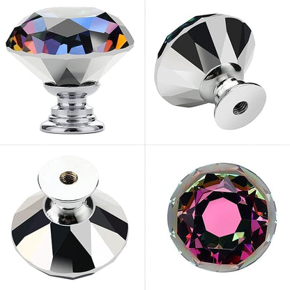 Ravinte 5 Pack Colorful Crystal Knobs for Dresser Drawers Glass Cabinet Knobs Diamond Shaped Drawer Knobs - 30 mm Knobs with Black Base