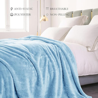 Exclusivo Mezcla Plush Fuzzy Fleece Bed Blanket Twin Size, Super Soft, Fluffy and Warm Blankets, Suitable for All Seasons (Light Blue, 90x66 Inches)