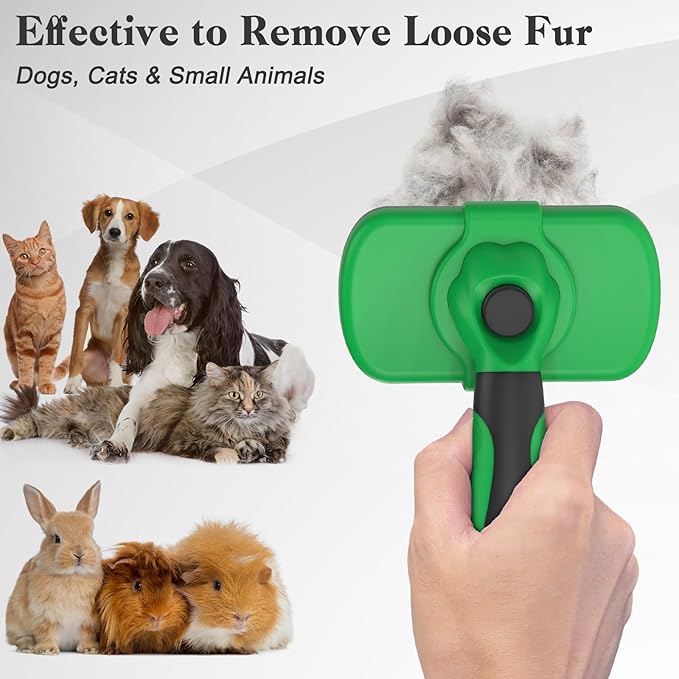 Swihauk Self Cleaning Slicker Brush - Skin Friendly Deshedding Grooming Tool for Dogs & Cats, Suitable for Shedding & Haired Pets, with Pet Supplies Accessories, Green-Mewly Pet