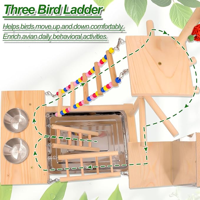 Wooden Bird Parrots Playground, Bird Perch Stand, with Bird Ladder Chewing Toys, Out of Cage Accessories-Mewly Pet
