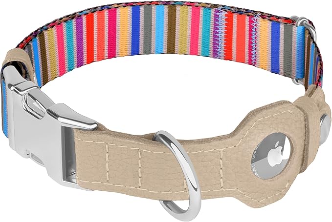 AirTag Dog Collar for Small Medium Large Breed - Adjustable Cute Pattern Dog Collar with Airtag Holder - Soft Leather Tracker GPS Apple Air Tag Pet Collars (X-Small, 9"-12" Neck Fit, Serape)-Mewly Pet