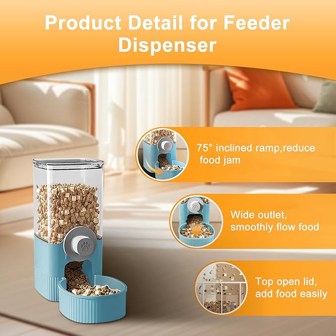 Auto Gravity Food Dispenser for Cage Hanging, 41OZ Capacity Hanging Automatic Pet Cage Feeder, Food Bowl for Cats Dogs Rabbit Ferret Chinchilla Bird Hedgehog Guinea Pig (Blue)-Mewly Pet