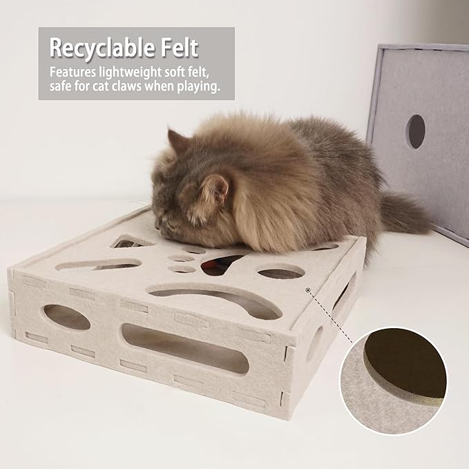 PETKARAY Felt Cat Puzzle Toy, Interactive Cat Toys for Indoor Cats, Interactive Maze for Kitten Felt Puzzle Box with Ball, Beige-Mewly Pet