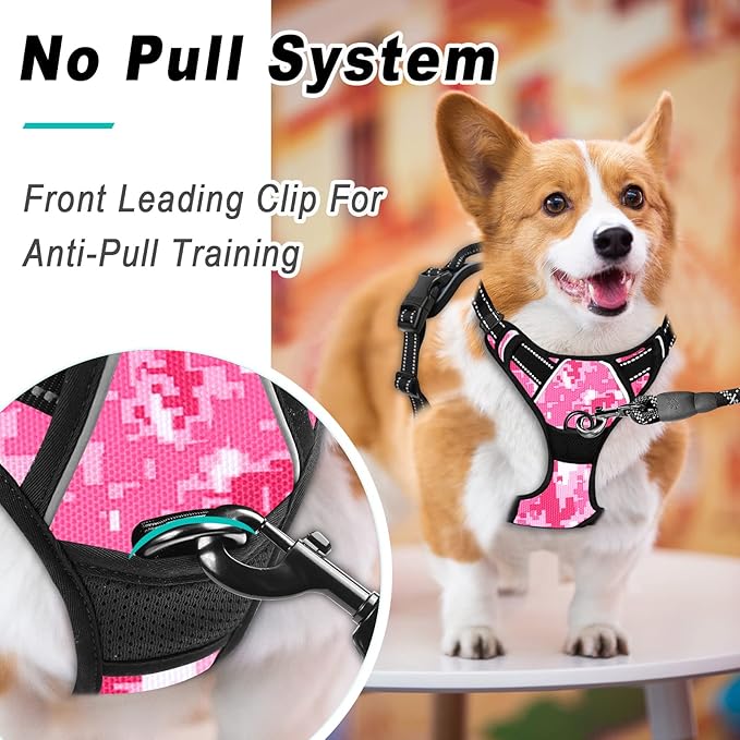 BARKBAY No Pull Dog Harness Large Step in Reflective Dog Harness with Front Clip and Easy Control Handle for Walking Training Running(Pink camo,M)-Mewly Pet
