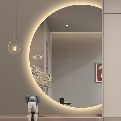 YUDACHU 40"×28" LED Mirror for Bathroom, Anti Fog Half Moon Mirrors for Wall-Irregular Modern Vanity Mirror-with Backlit, 3 Colors, Stepless Dimmable, Shatter-Proof