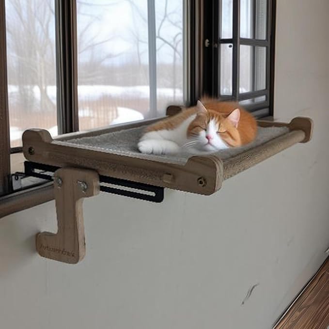 aborishthink Adjustable Cat Window Perch | Sturdy Cat Hammock Window Seat Durable Wood & Metal Frame | Breathable Cover | Ideal for Large & Heavy Cats | Easy Installation for Windowsill-Mewly Pet