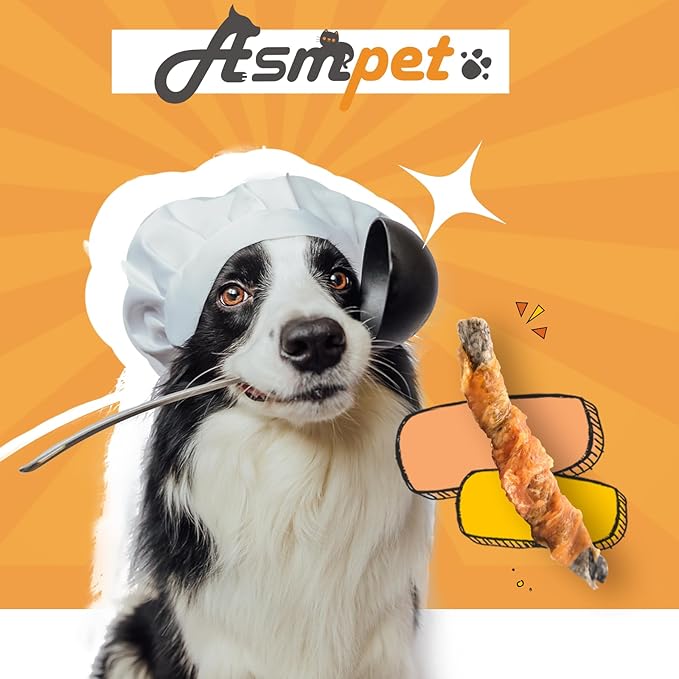 ASMPET Dog Treats Chews, Chicken Wrapped Cod Skin Sticks, Rawhide Free Cod Skin Treats for Dogs, 10.6 oz-Mewly Pet