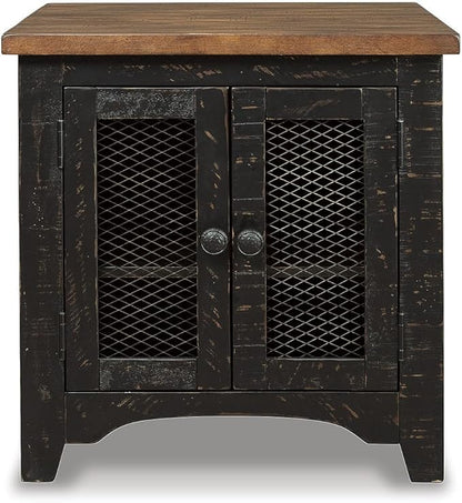 Signature Design by Ashley Valebeck Farmhouse Rectangular End Table with Storage, Distressed Brown & Black Finish